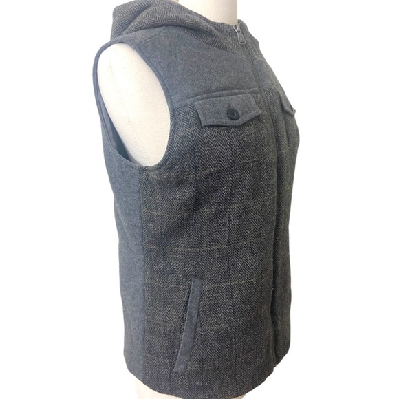 Prana Ava Womens Vest Gray Herringbone Wool Sherpa Hood Full Front Zipper MEDIUM - Picture 9 of 14